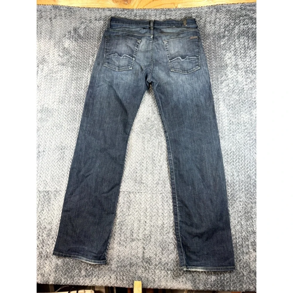 7 For All Mankind Austyn‎ Straight Leg Jeans Mens 33 Blue Denim Cotton Mid Rise